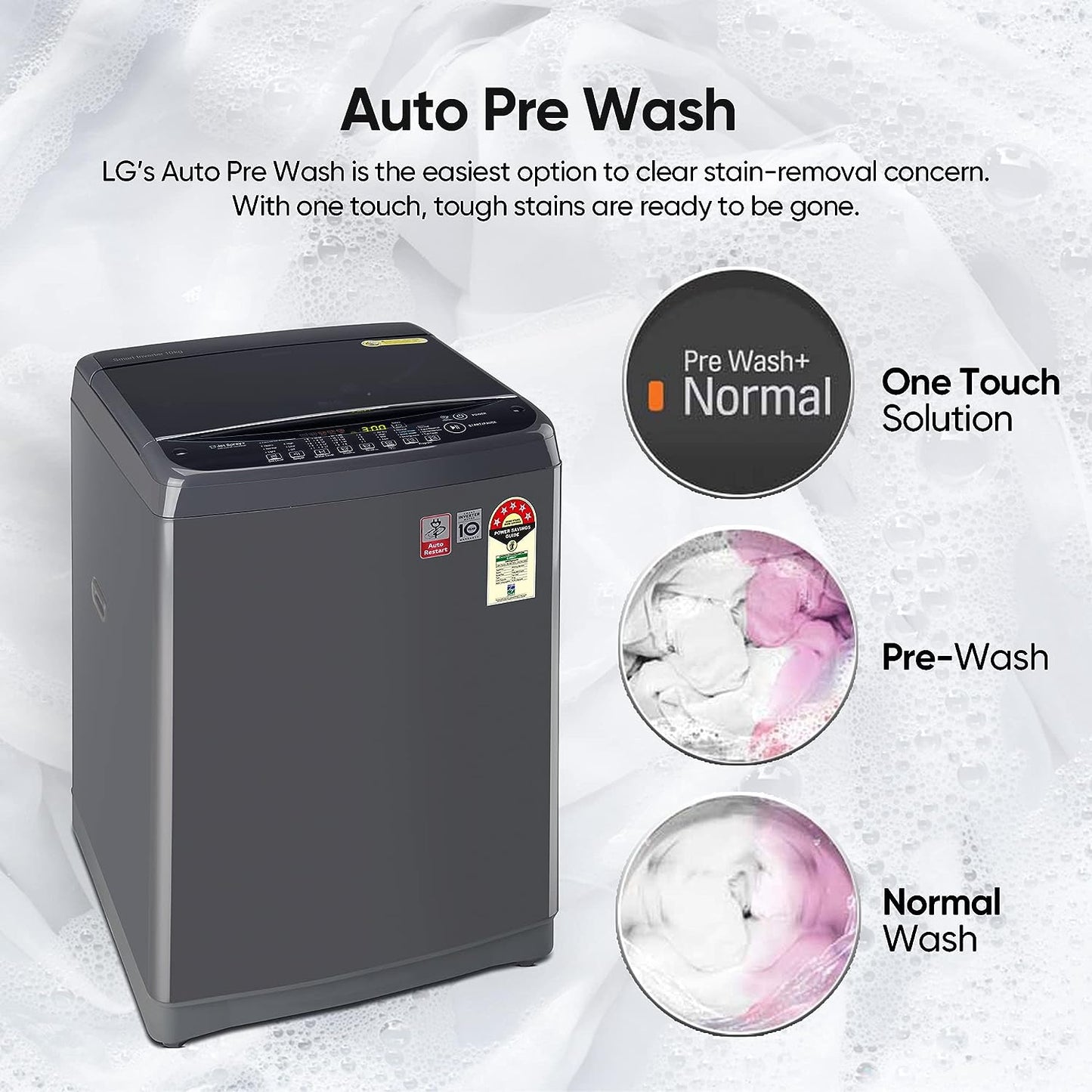 LG T10SJMB1Z 10 Kg 5 Star Inverter TurboDrum Fully Automatic Top Loading Washing Machine ( Jet Spray+, Smart Closing Door, Middle Black)