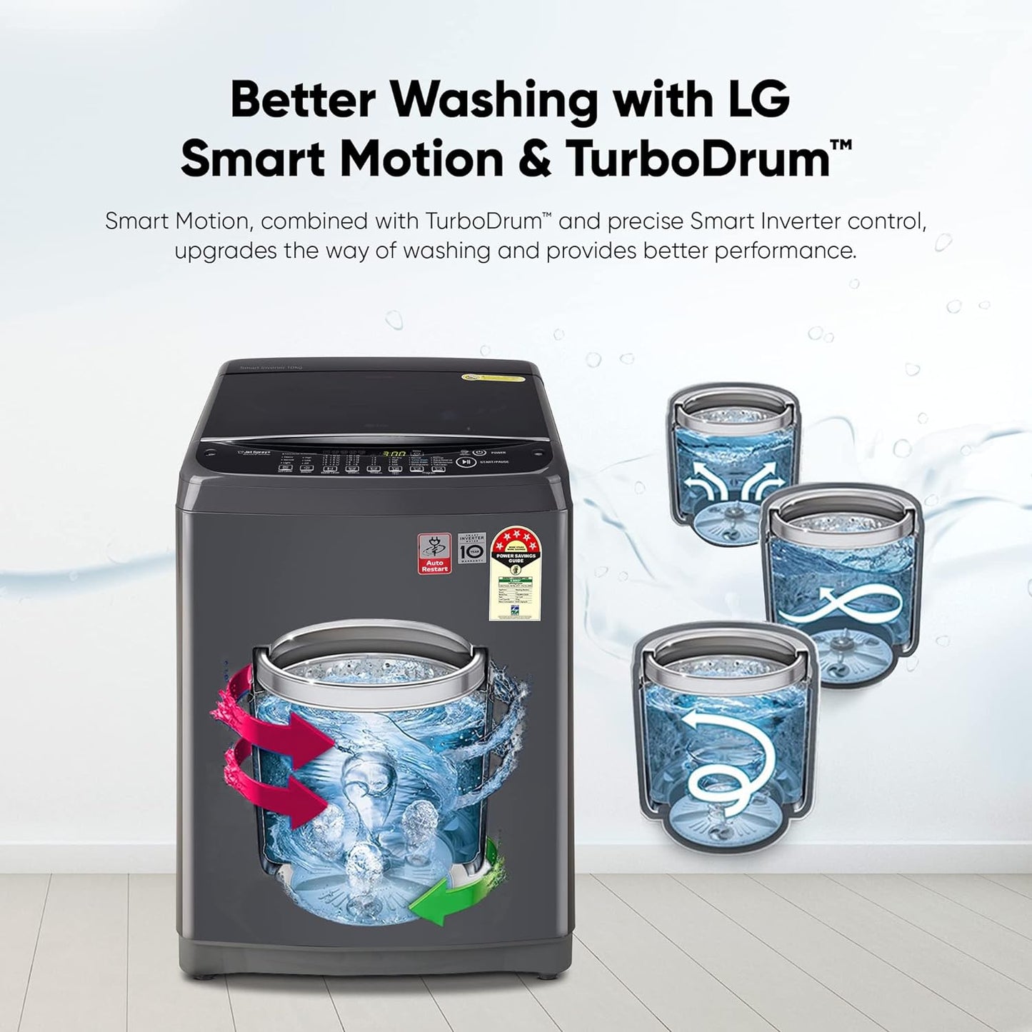 LG T10SJMB1Z 10 Kg 5 Star Inverter TurboDrum Fully Automatic Top Loading Washing Machine ( Jet Spray+, Smart Closing Door, Middle Black)