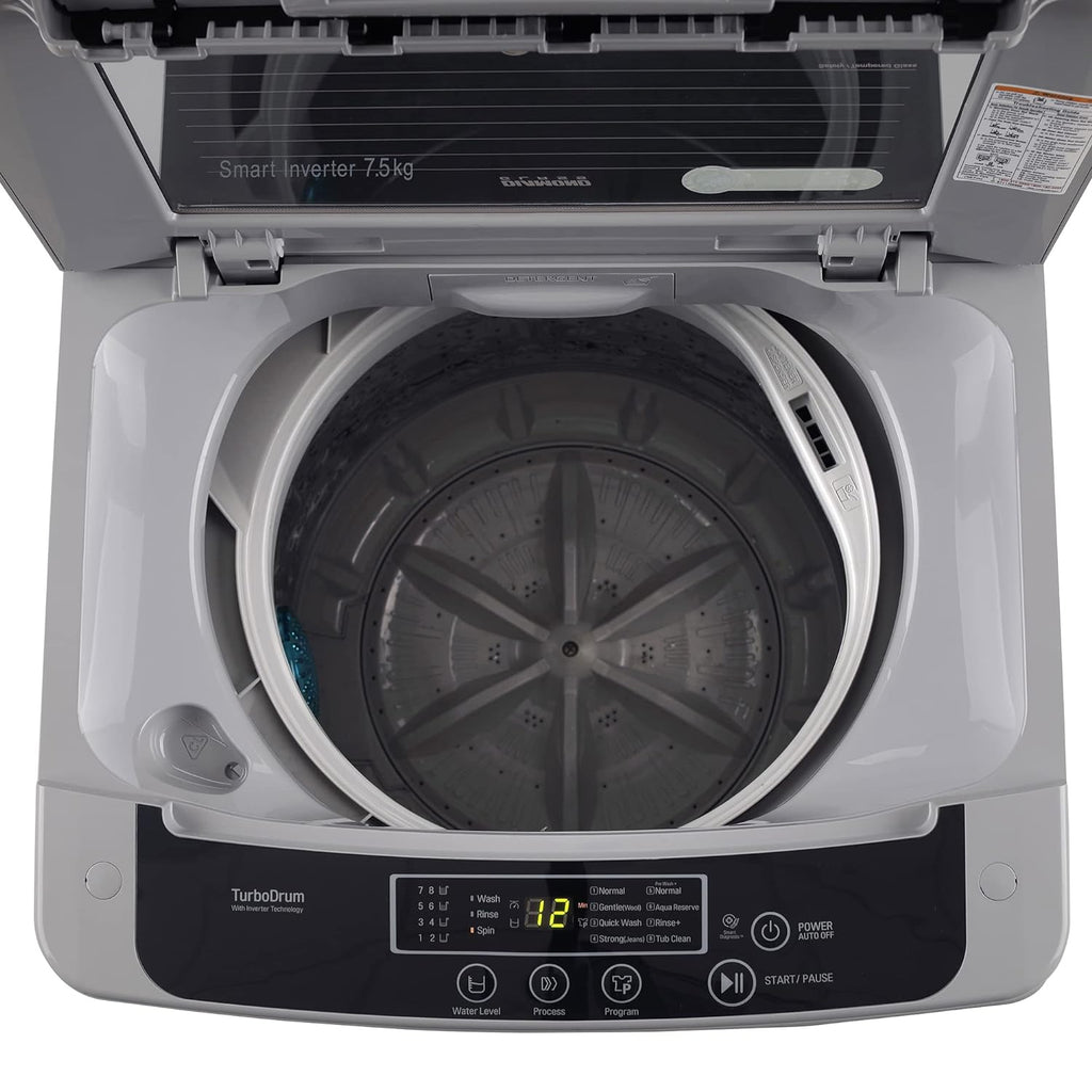 LG T75SKSF1Z 7.5 Kg 5 Star Smart Inverter Top Load Washing Machine with TurboDrum & Smart Motion – Middle Free Silver