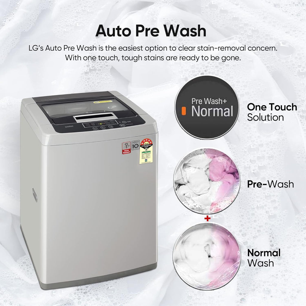 LG T75SKSF1Z 7.5 Kg 5 Star Smart Inverter Top Load Washing Machine with TurboDrum & Smart Motion – Middle Free Silver