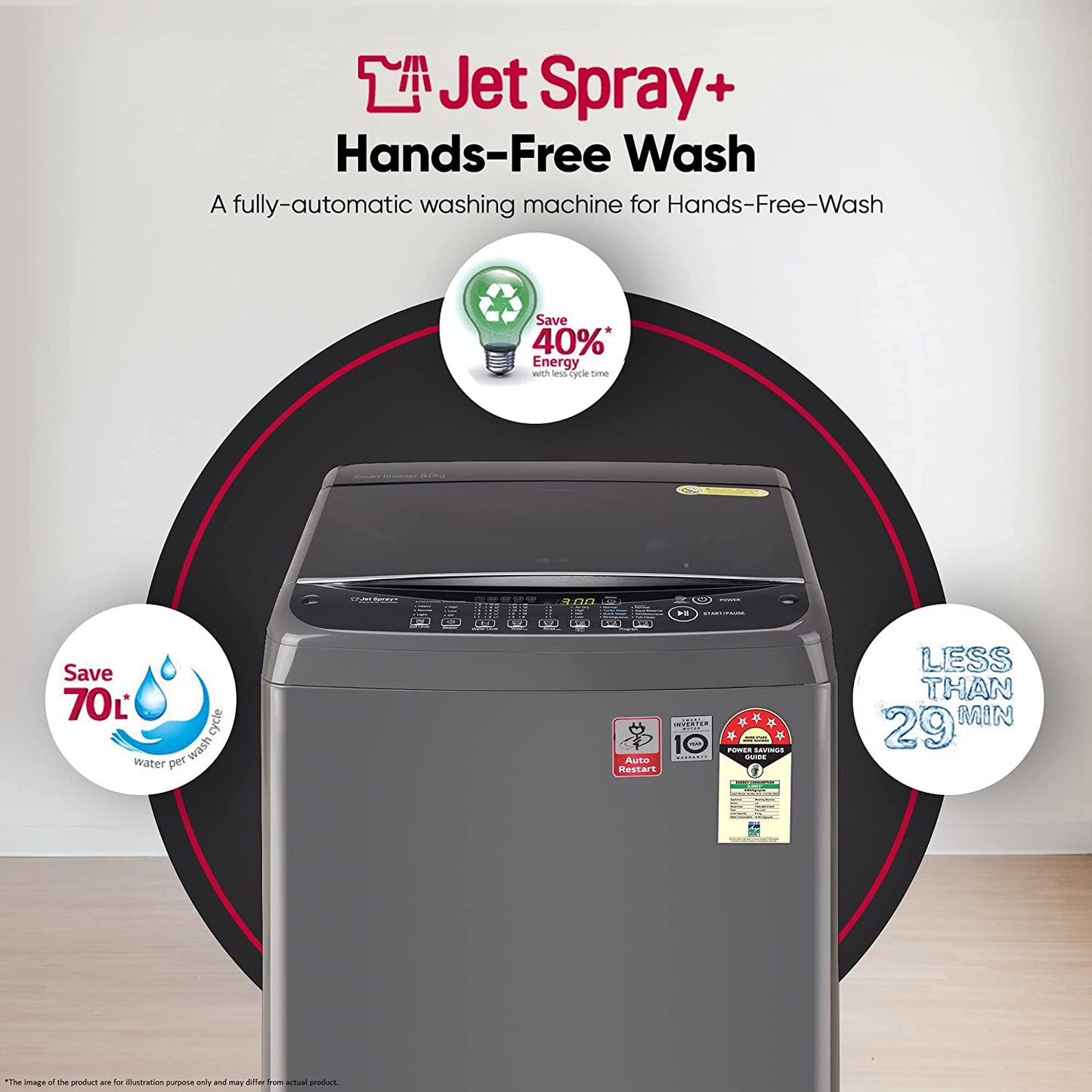 LG T80AJMB1Z 8 Kg 5 Star Inverter Fully Automatic Top Load Washing Machine with TurboDrum, Jet Spray+, Smart Closing Door – Middle Black