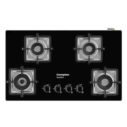 Crompton SuperSlim TAB-SUHB784-MBL 78 cm 4-Burner Hob | Half Brass Burners | Auto Ignition | Toughened Glass | Suraj Electronics Delhi NCR