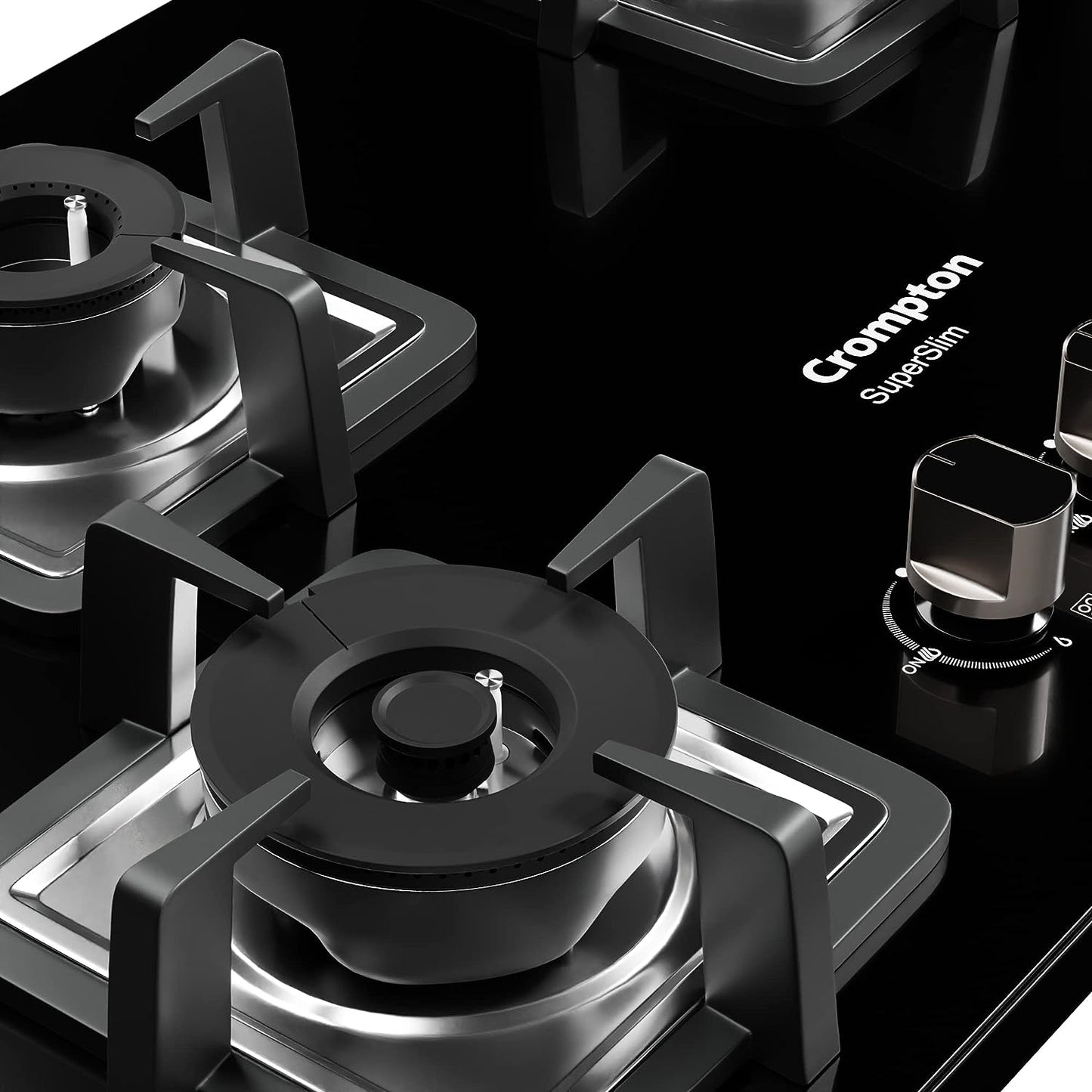 Crompton SuperSlim TAB-SUHB784-MBL 78 cm 4-Burner Hob | Half Brass Burners | Auto Ignition | Toughened Glass | Suraj Electronics Delhi NCR