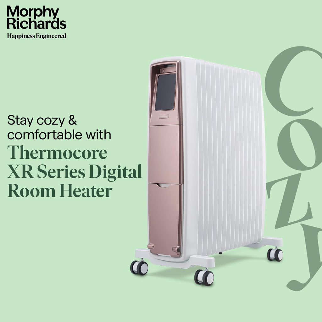 Morphy Richards Thermore Xr Smart Zero Digital 15 Fins Oil Free Radiator Room Heater|2000 W| Digital Zero Oil Radiators With 2 Copper Heating Elements|4-Yr Warranty)