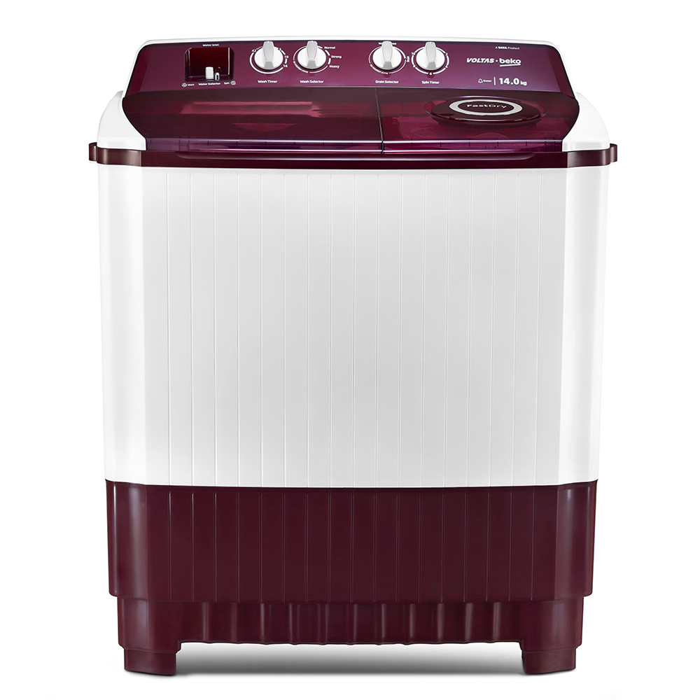 Voltas Beko WTT140ABRT 14 Kg 5-Star Semi-Automatic Washing Machine – Burgundy | Fast Dry™, Double Cassette Filter & Special Pulsator – Suraj Electronics
