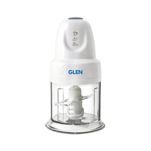 Glen SA4043 TURBO 200W Mini Vegetable Chopper with Twin Stainless Steel Blades, Whisker Disc & 500ml Bowl – White | ISI Certified | 2 Year Warranty