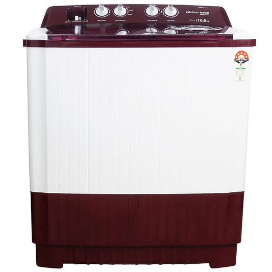 Voltas Beko WTT10/UCABRSSWH4PTD 10 Kg Semi Automatic Top Load Washing Machine, 5 Star (Burgundy) | Fast Dry™, Double Waterfall, Special Pulsator Wash, Cassette Filter