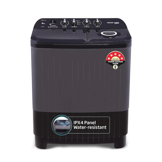 Voltas Beko WTT90UDX/BKGR4KGTD 9 Kg 5 Star Semi-Automatic Top Load Washing Machine | Twin Tub | Special Pulsator | Double Waterfall | Black