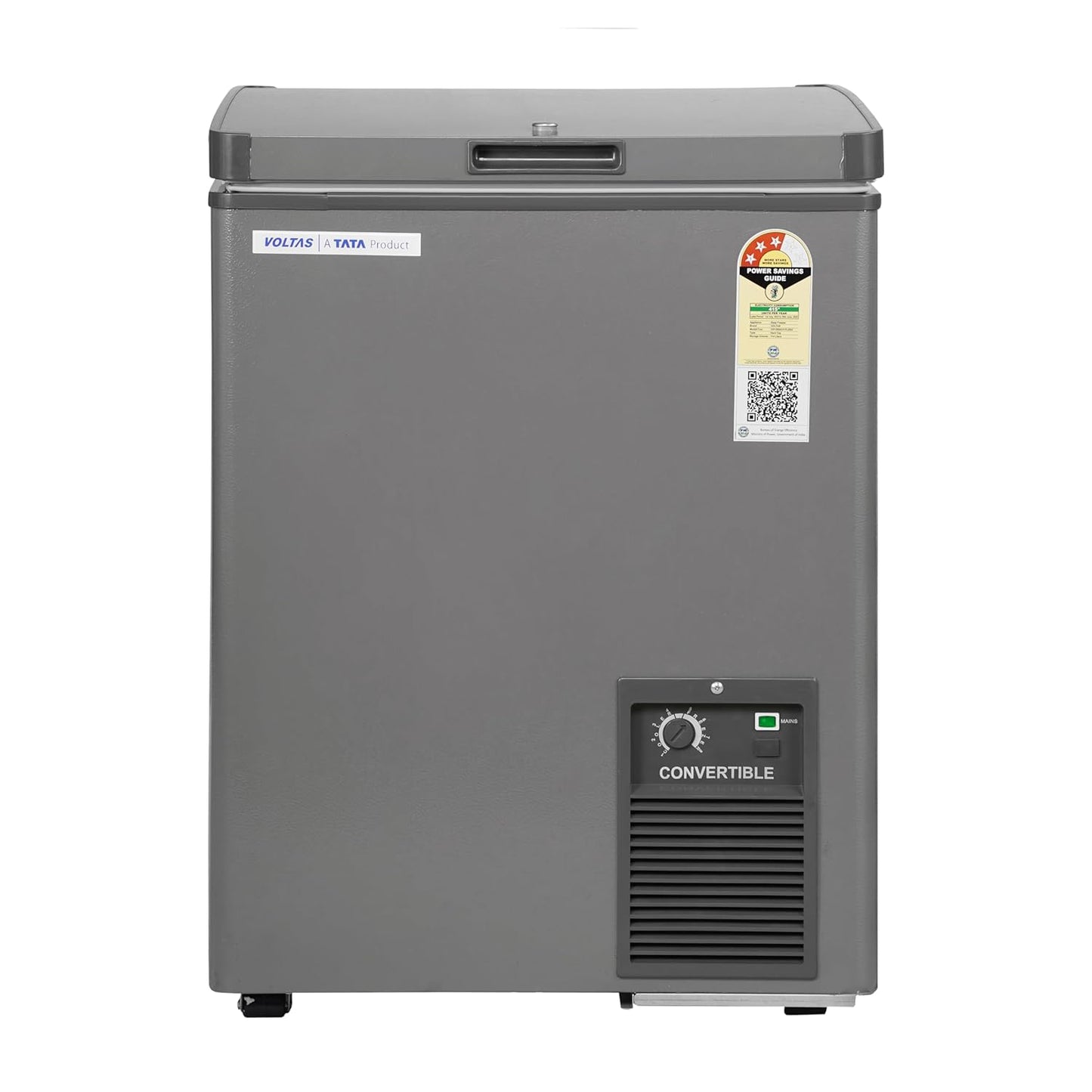 Voltas CVF120SA3-P1-GW 114 Litre 3 Star Convertible Single Door Deep Freezer | Direct Cool | White & Grey | Compact Energy-Efficient Freezer for Home & Commercial Use