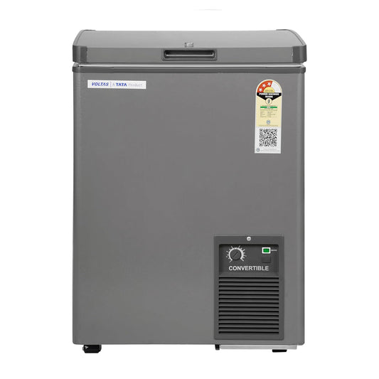 Voltas CVF120SA3-P1-GW 114 Litre 3 Star Convertible Single Door Deep Freezer | Direct Cool | White & Grey | Compact Energy-Efficient Freezer for Home & Commercial Use
