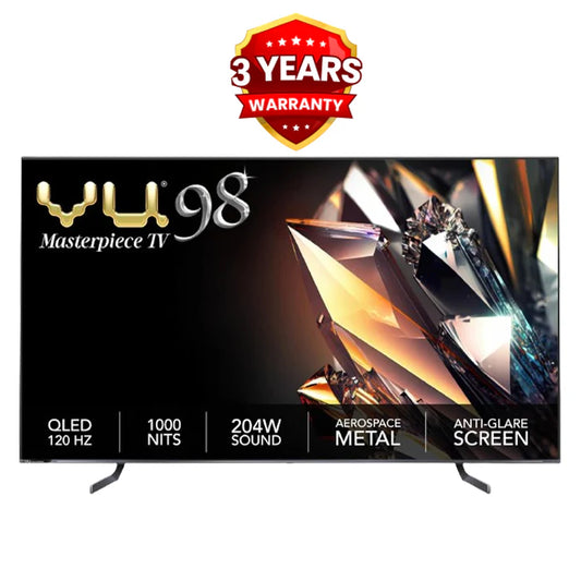 Vu 98QV 98-Inch Masterpiece 4K Ultra HD Smart QLED TV – Dolby Vision IQ, 204W Sound, Google TV OS, 3-Year Warranty – Suraj Electronics