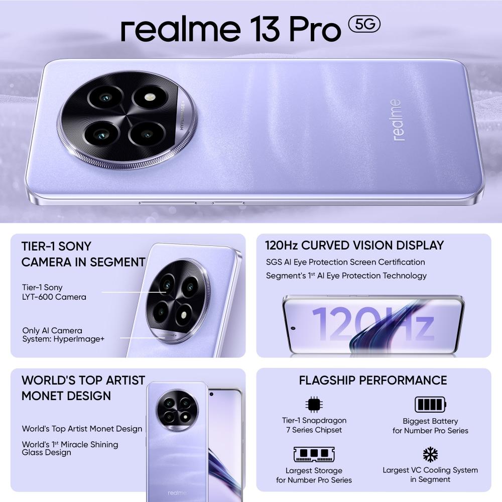 Realme 13 Pro 5G 512 GB, 12 GB RAM, Monet Purple, Mobile Phone