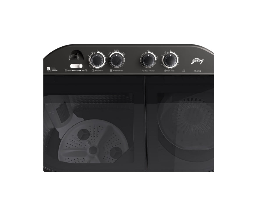Godrej WSEDGE JAZZ 115 5.0 DB3 M CSGR 11.5 Kg 5 Star Semi-Automatic Top Load Washing Machine (Crystal Grey, Tri-Roto Scrub Pulsator, PowerMax Wash Motor)