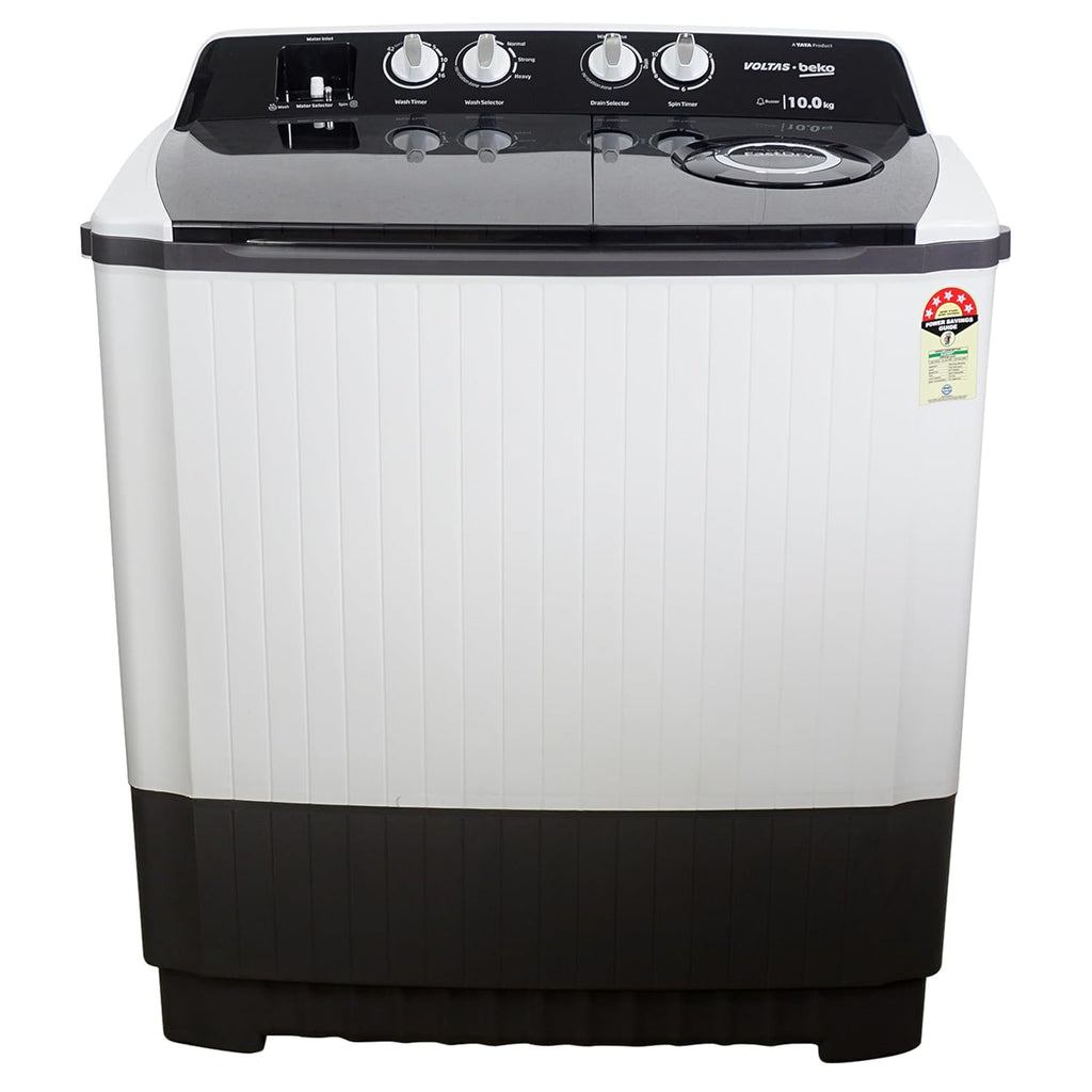 Voltas Beko WTT10/UCAGRSSWH4PTD 10 Kg Semi Automatic Top Load Washing Machine, 5 Star (Grey) | Fast Dry™, Double Waterfall, Special Pulsator, Dual Cassette Filter