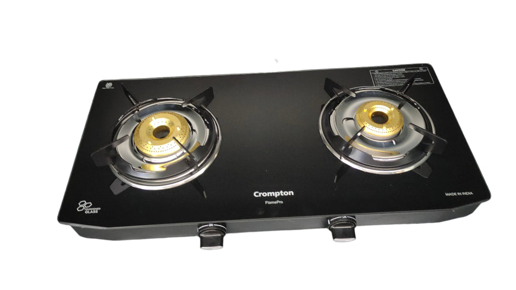 Crompton CKT-FPR652-MSB 2 Burner Gas Stove FlamePro | Wide Body Design | 1 Medium and 1 Small Brass Burners