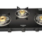 Crompton CKT-FPR753-MSB 3 Burner Auto Ignition Glass Top Gas Stove with Jumbo Brass Burner, Dual Drip Trays & Wide Body Design – Black