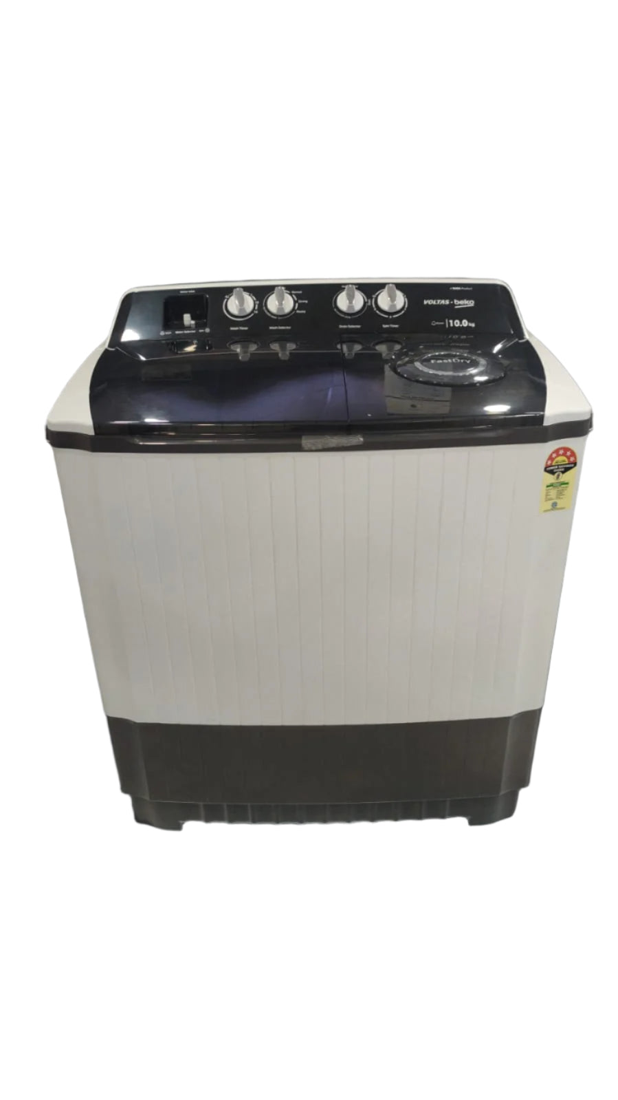 Voltas Beko WTT10/UCAGRSSWH4PTD 10 Kg Semi Automatic Top Load Washing Machine, 5 Star (Grey) | Fast Dry™, Double Waterfall, Special Pulsator, Dual Cassette Filter