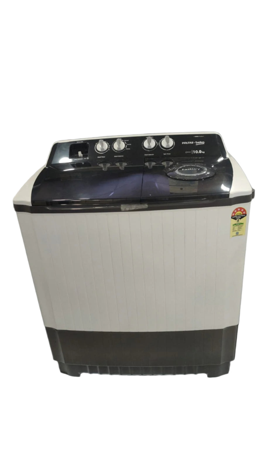 Voltas Beko WTT10/UCAGRSSWH4PTD 10 Kg Semi Automatic Top Load Washing Machine, 5 Star (Grey) | Fast Dry™, Double Waterfall, Special Pulsator, Dual Cassette Filter