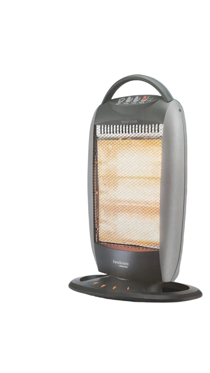 Hindware Atlantic Erino 1200W Halogen Room Heater (HHRHEN21GNL1, Grey) with 3 Heat Settings, Tip-Over Safety & Wide Angle Oscillation