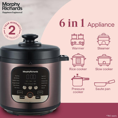 Morphy Richards WizPot 6L Electric Pressure Cooker (1000W, 14 Presets, Indian Cooking, Automatic Shut-Off, Metallic Brown) – Fast & Energy-Efficient | 2-Year Warranty