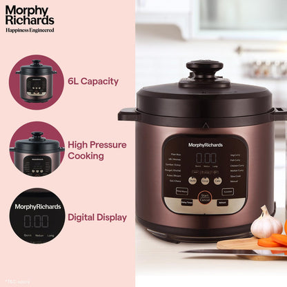 Morphy Richards WizPot 6L Electric Pressure Cooker (1000W, 14 Presets, Indian Cooking, Automatic Shut-Off, Metallic Brown) – Fast & Energy-Efficient | 2-Year Warranty