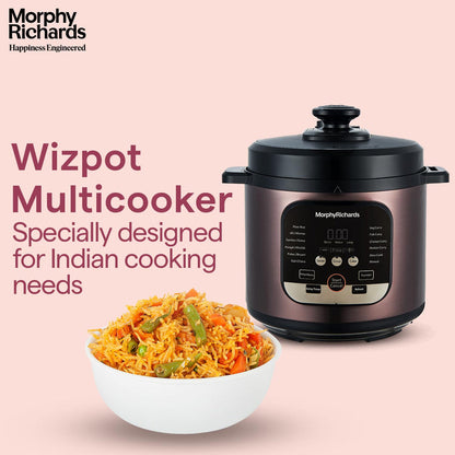 Morphy Richards WizPot 6L Electric Pressure Cooker (1000W, 14 Presets, Indian Cooking, Automatic Shut-Off, Metallic Brown) – Fast & Energy-Efficient | 2-Year Warranty
