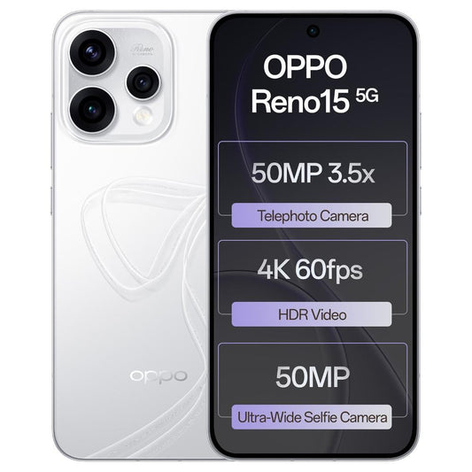 Oppo Reno15 5G 512 GB, 12 GB RAM, Glacier White, Mobile Phone