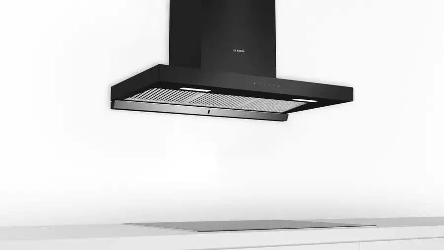 Bosch DWBA98G60I 90 cm Self Clean Technology glass Kitchen Chimney (HOOD  Oil collector Filter technology, Touch Control, Black)