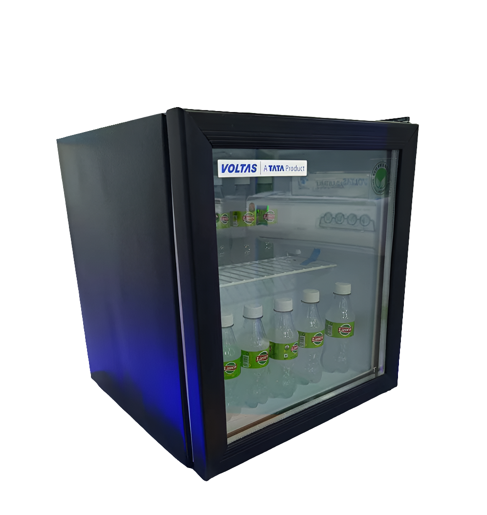 Voltas VC GT 50 Minibar Visi Cooler – 50 Litres, Single Door, Black | Compact Mini Refrigerator with Optional Freezer | Ideal for Home, Office, and Hospitality Use