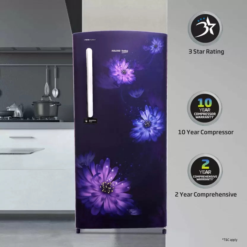 Voltas Beko RDC220C / W0DBE0M000UGD 185 L Direct Cool Single Door 3 Star Refrigerator  (Dahlia Blue)