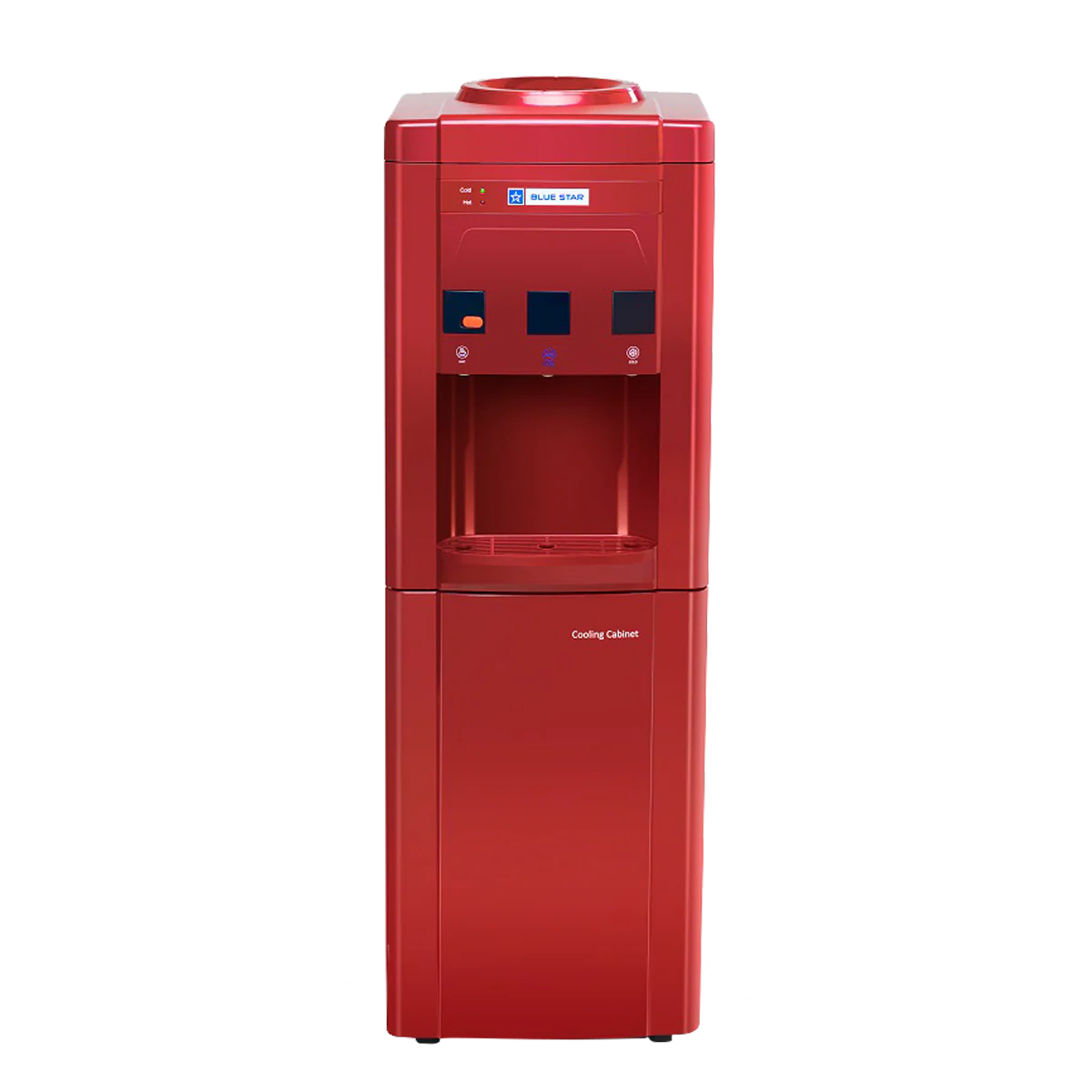 Blue Star BWD3FMRGA-M Water Dispenser with Refrigerator | 3-Tap Hot, Cold & Normal Water | 15L Cooling Cabinet | Maroon | Made in India