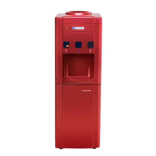Blue Star BWD3FMRGA-M Water Dispenser with Refrigerator | 3-Tap Hot, Cold & Normal Water | 15L Cooling Cabinet | Maroon | Made in India
