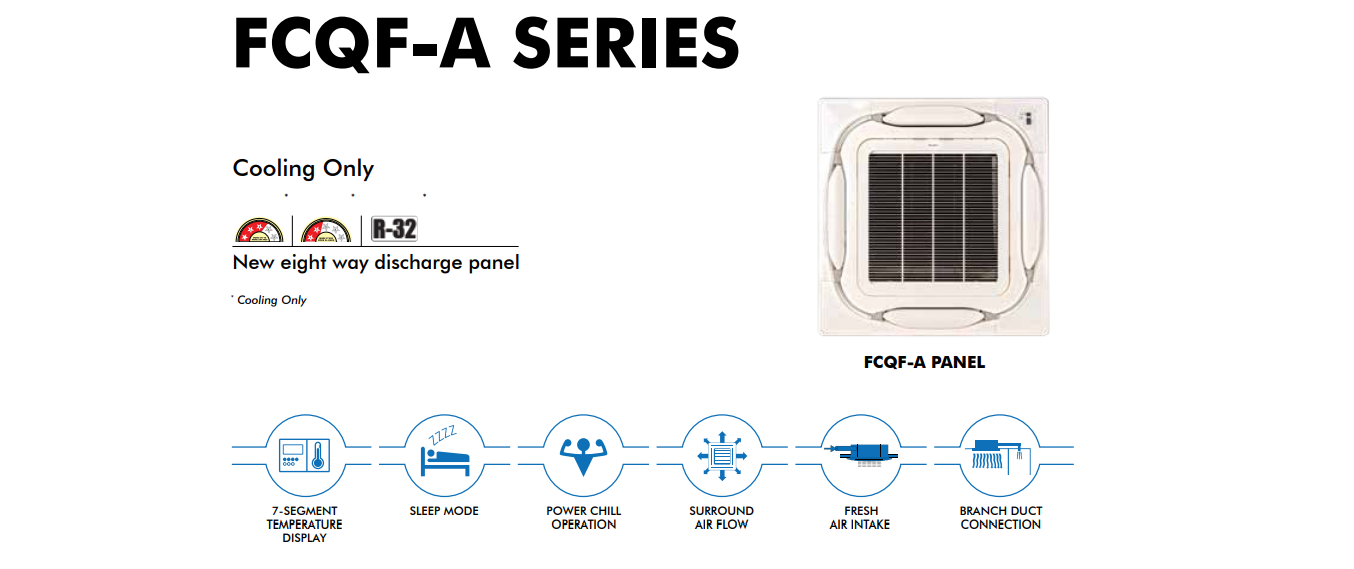Daikin 2 Ton 2 Star Ceiling Cassette AC (FCQF24ARV16) – Non-Inverter, R32 Refrigerant, 360° Airflow, Fresh Air Intake