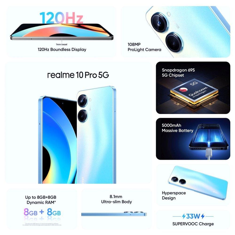 Realme 10 Pro 5G 128 GB, 8 GB RAM, Nebula Blue, Mobile Phone