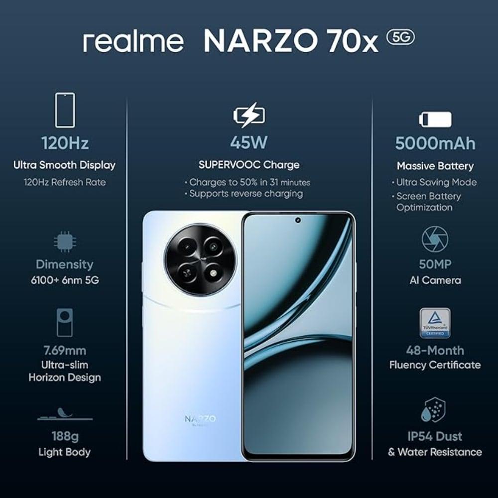 Realme Narzo 70x 5G 128 GB, 4 GB RAM, Ice Blue, Mobile Phone