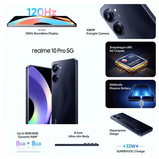 Realme 10 Pro 5G 128 GB, 6 GB RAM, Dark Matter, Mobile Phone
