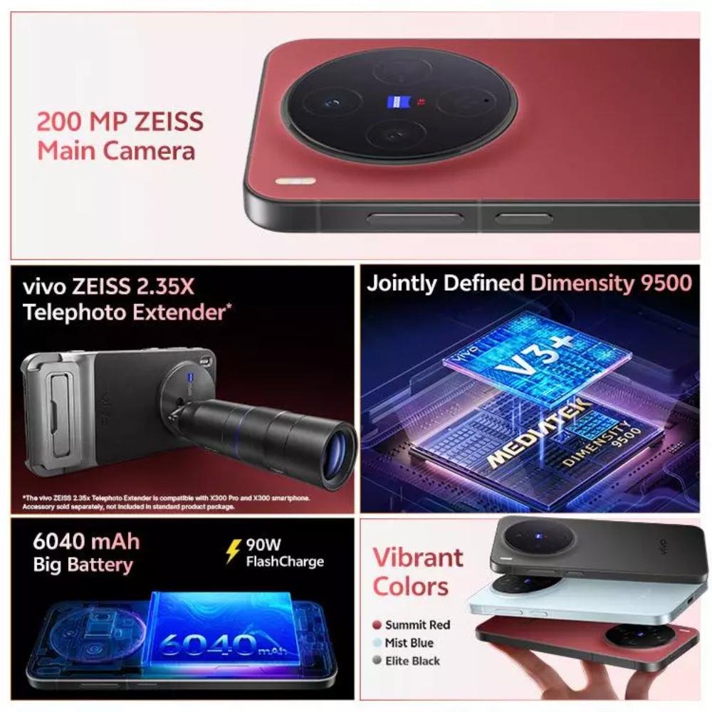 Vivo X300 256 GB, 12 GB RAM, Summit Red, Mobile Phone