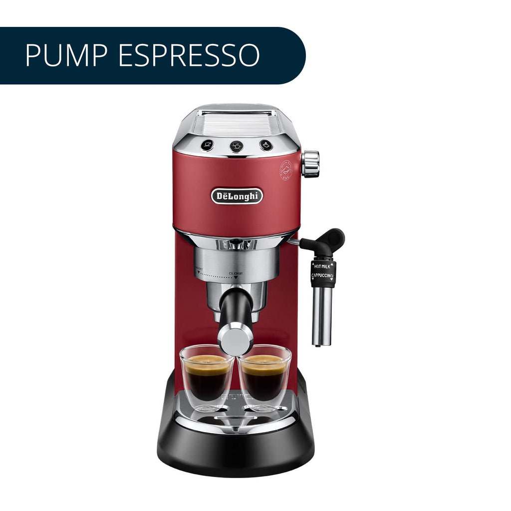 DeLonghi EC685.R 15 Bar Pump Espresso Coffee Machine (1350W, Thermoblock, Milk Frother, Compact Design, Red) – Barista-Style Coffee at Home