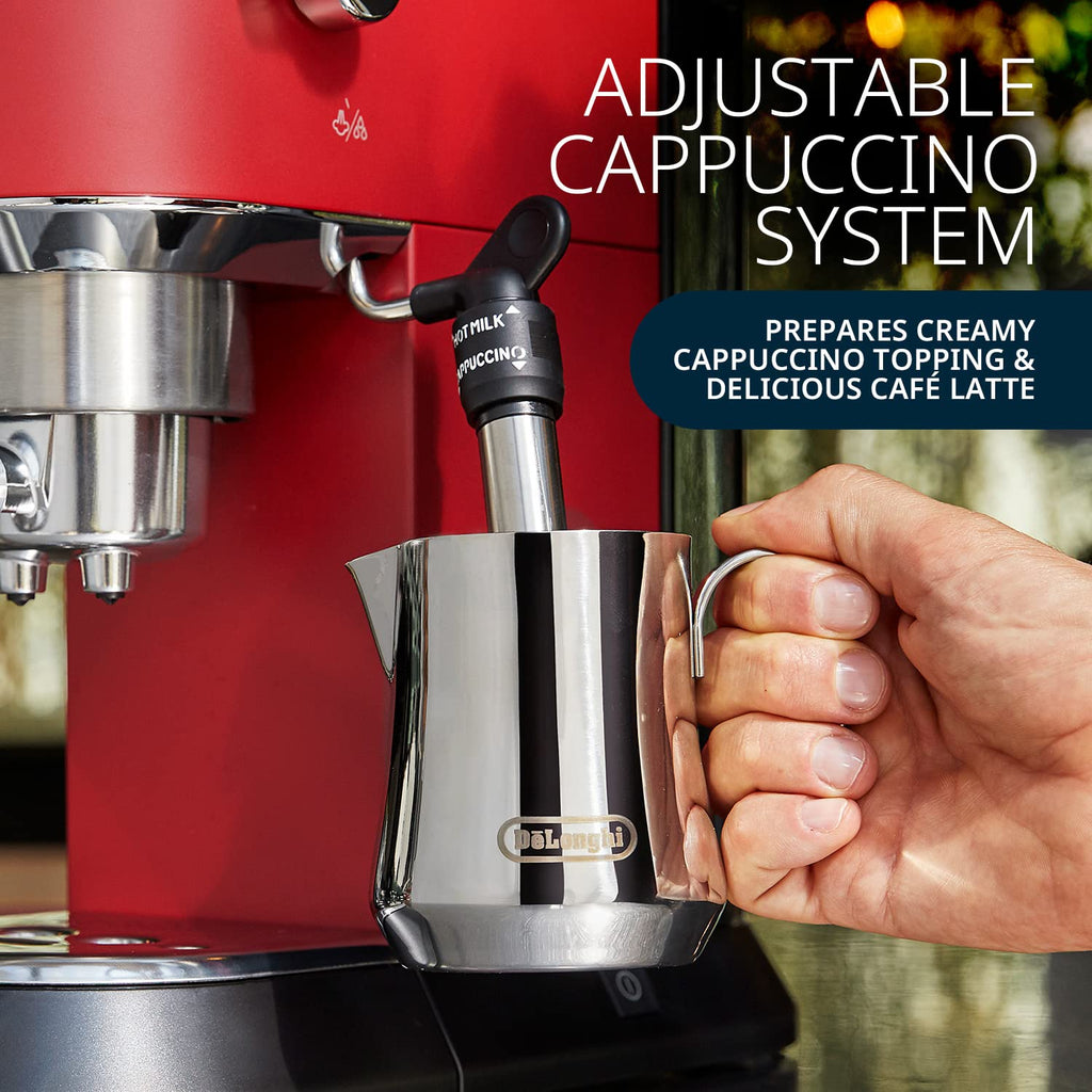 DeLonghi EC685.R 15 Bar Pump Espresso Coffee Machine (1350W, Thermoblock, Milk Frother, Compact Design, Red) – Barista-Style Coffee at Home