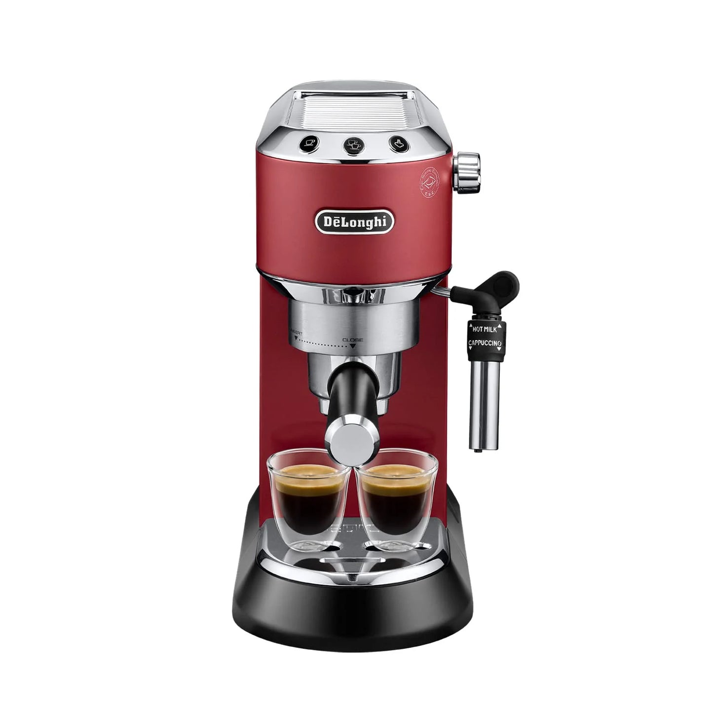 DeLonghi EC685.R 15 Bar Pump Espresso Coffee Machine (1350W, Thermoblock, Milk Frother, Compact Design, Red) – Barista-Style Coffee at Home