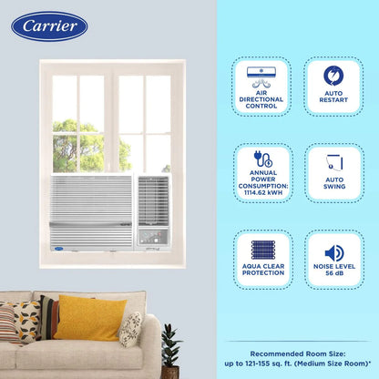 Carrier 18k ESTRELLA EXI 1.5 Ton 5 Star inverter Window AC 2024 Copper, White CIW18EC5R32F0