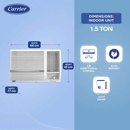 Carrier 18k ESTRELLA EXI 1.5 Ton 5 Star inverter Window AC 2024 Copper, White CIW18EC5R32F0
