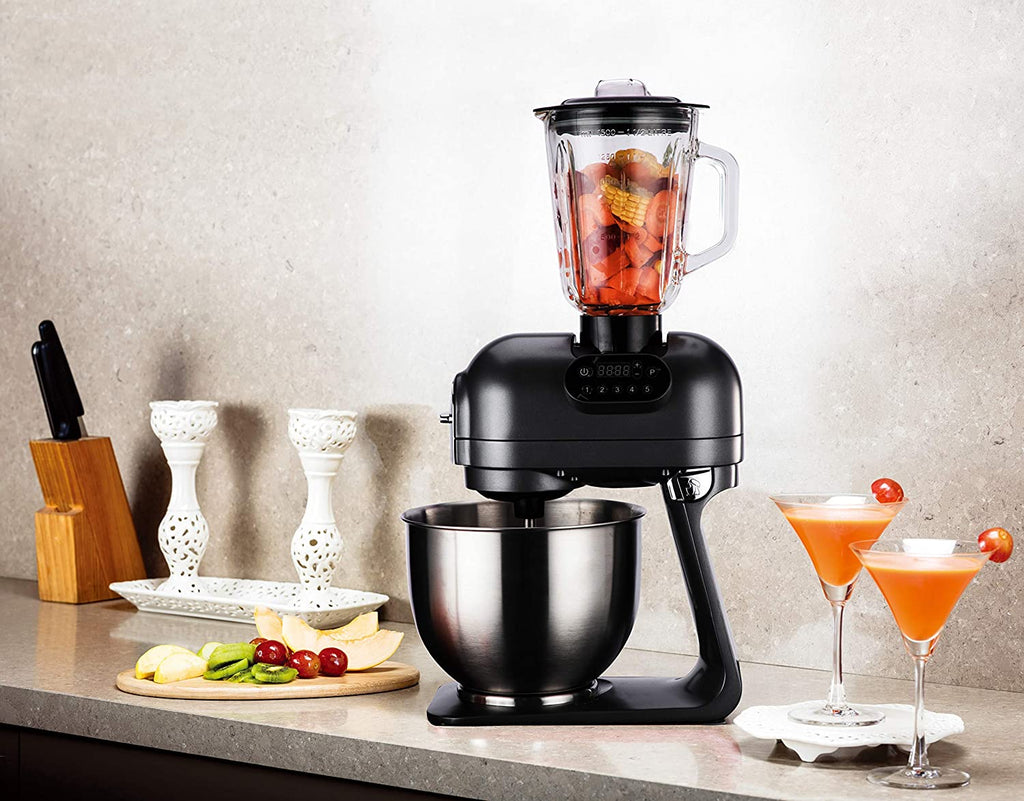 Hafele Klara Highline 1000W Stand Mixer with 5.5L Stainless Steel Bowl, Blender Jar & 3 Attachments (Grey) – Multifunction Kitchen Machine for Dough Kneading, Whisking, Slicing & More