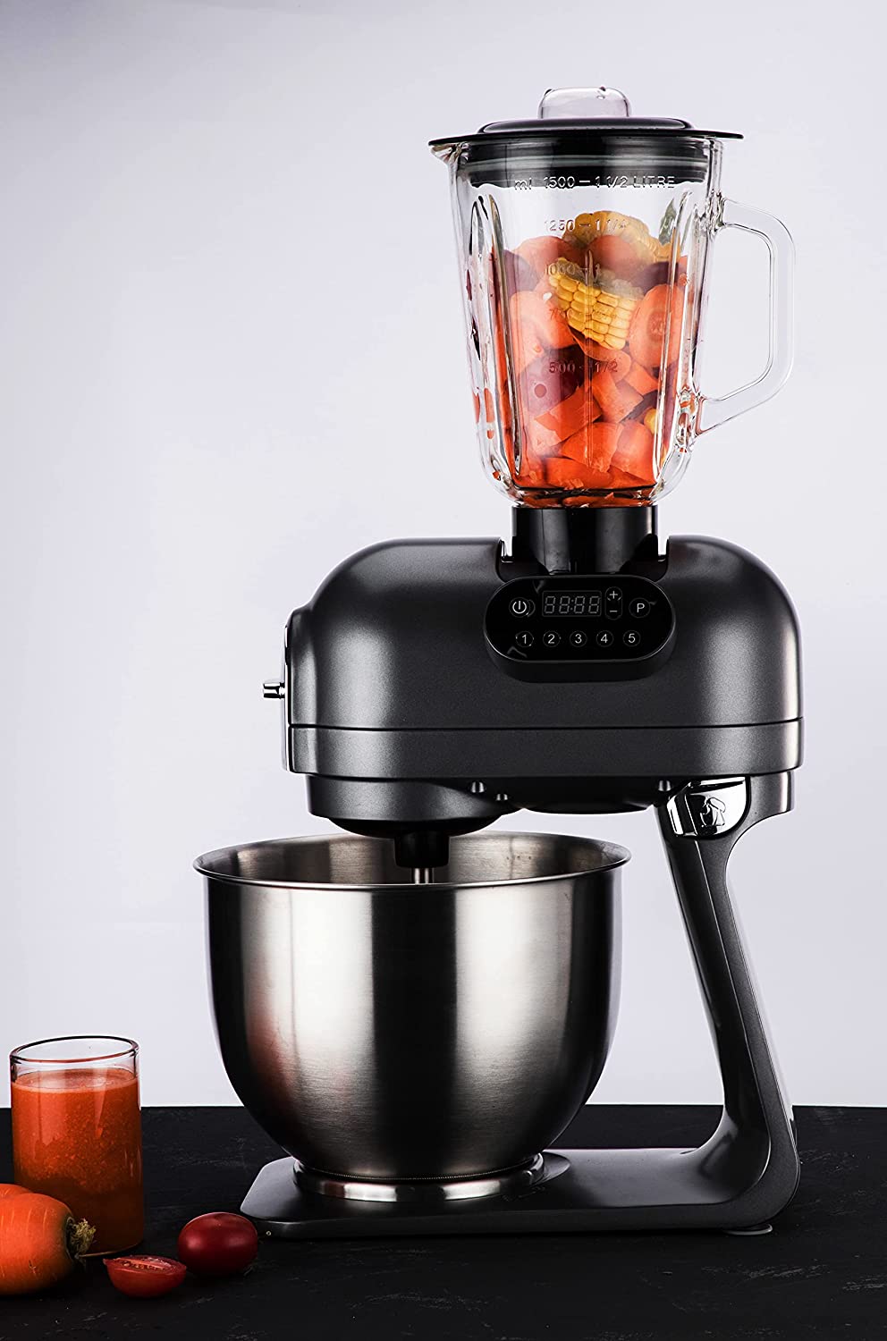 Hafele Klara Highline 1000W Stand Mixer with 5.5L Stainless Steel Bowl, Blender Jar & 3 Attachments (Grey) – Multifunction Kitchen Machine for Dough Kneading, Whisking, Slicing & More