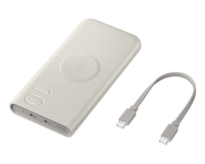 Samsung Galaxy 10,000mAh Wireless Battery Pack U2510 | 25W Super Fast Charger | Qi Wireless + Wired Power Bank | Beige | Suraj Electronics Delhi NCR