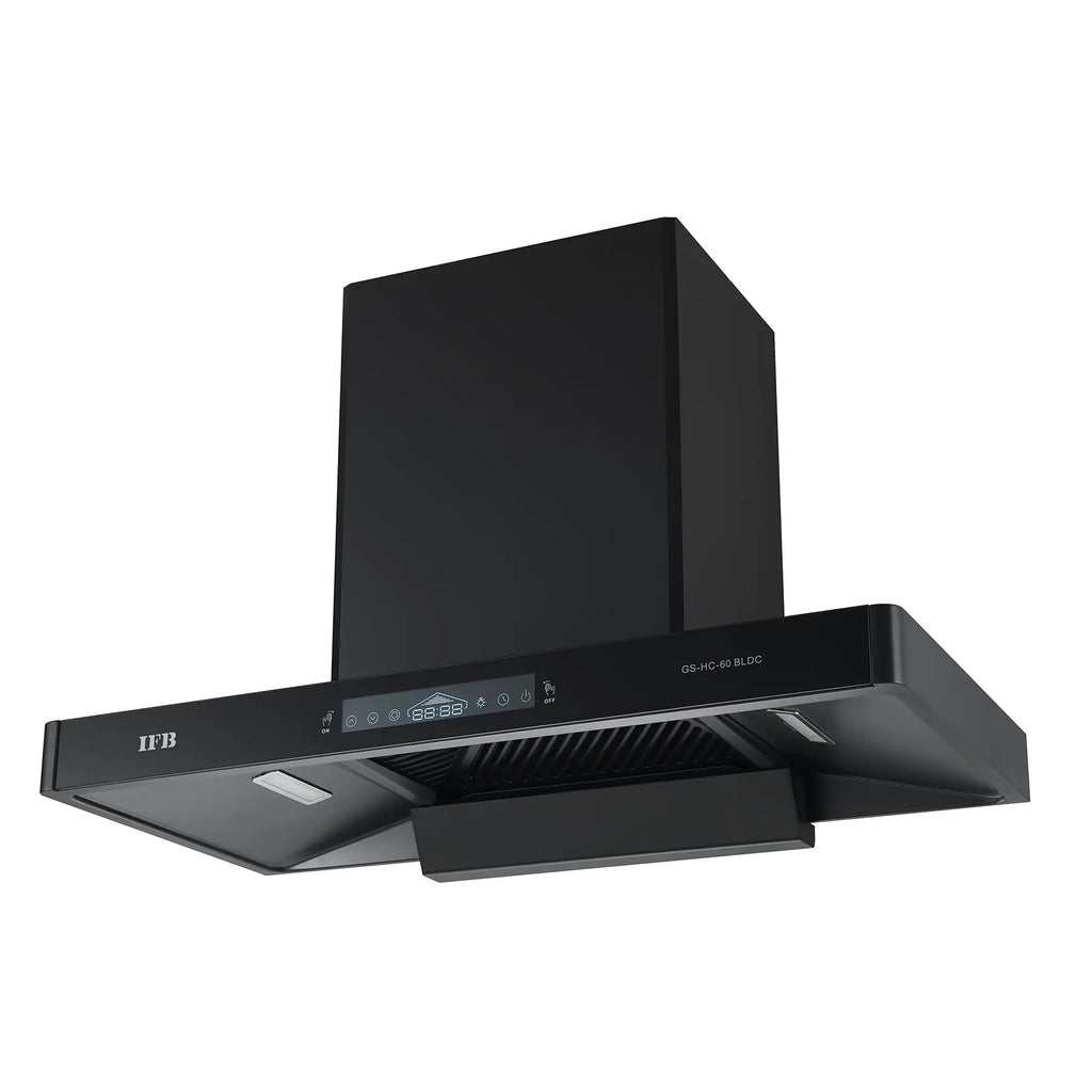 IFB GS-HC-60 BLDC 60 cm 1300 m³/hr BLDC Motor Wall Mounting Filterless Auto Clean Chimney with Gesture & Touch Control – Black Glass