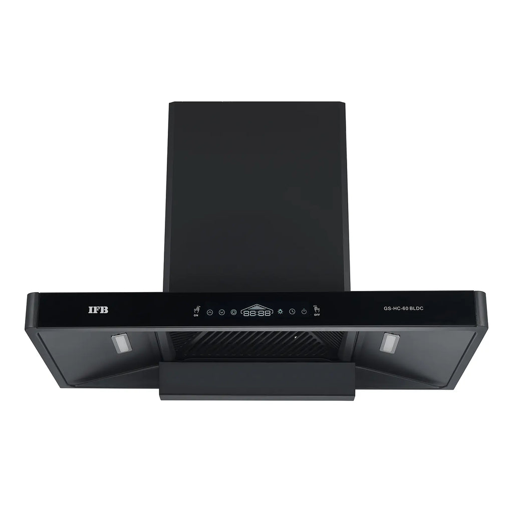 IFB GS-HC-60 BLDC 60 cm 1300 m³/hr BLDC Motor Wall Mounting Filterless Auto Clean Chimney with Gesture & Touch Control – Black Glass