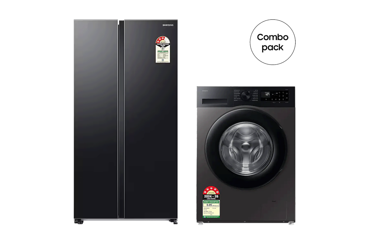 Samsung SBS Refrigerator RS76CG8003B1 and Front Load Washing Machine WW12DG5B24AX — F-BUNDLE000036 — product view