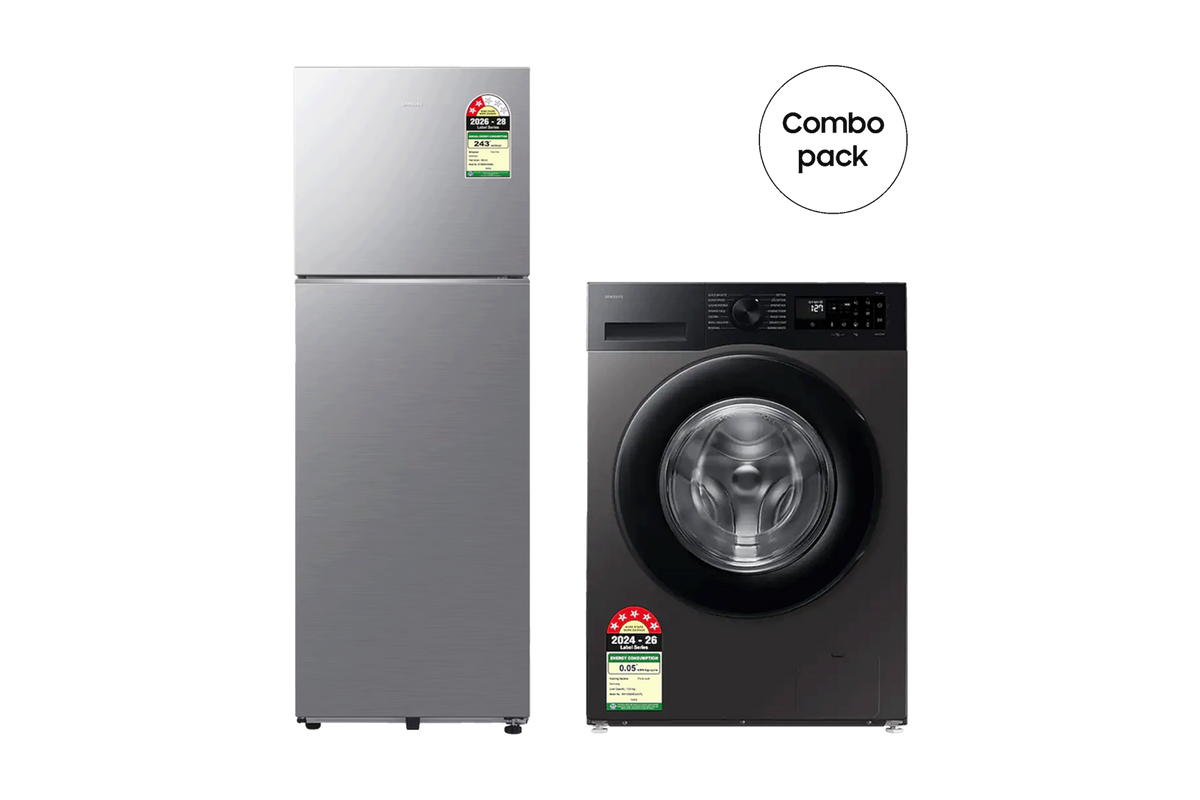 Samsung Two Door Refrigerator RT38HG5C42S8 and Front Load Washing Machine WW90DG5U24AX — F-BUNDLE000038 — product view