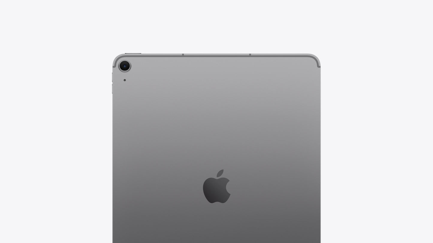 The back of a silver Apple iPad shown from a rear three-quarter view against a plain white background.